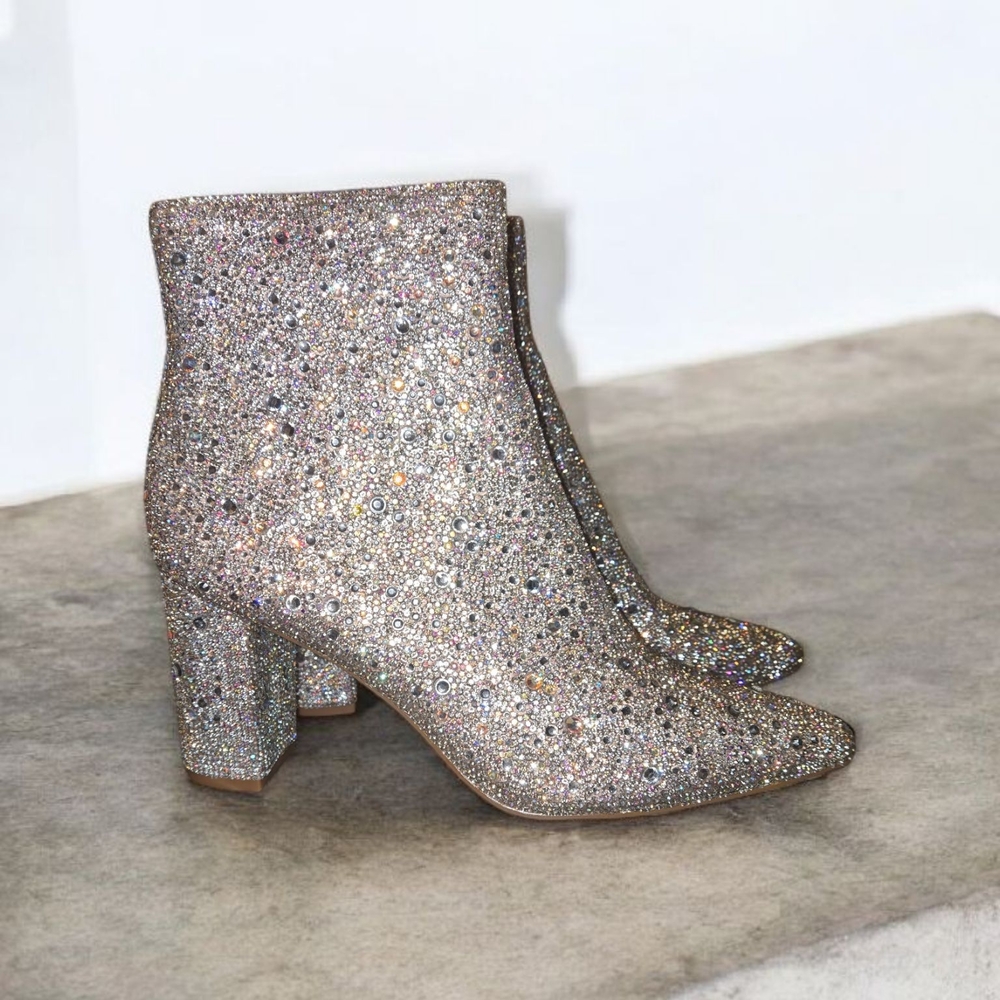 Betsey Johnson Silver Rhinestone Heeled Boots - Picture 4 of 6